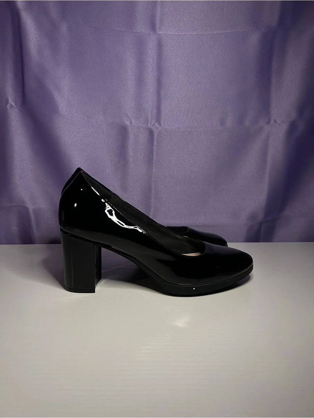 Classic Black Patent Block Heel Pumps - Women